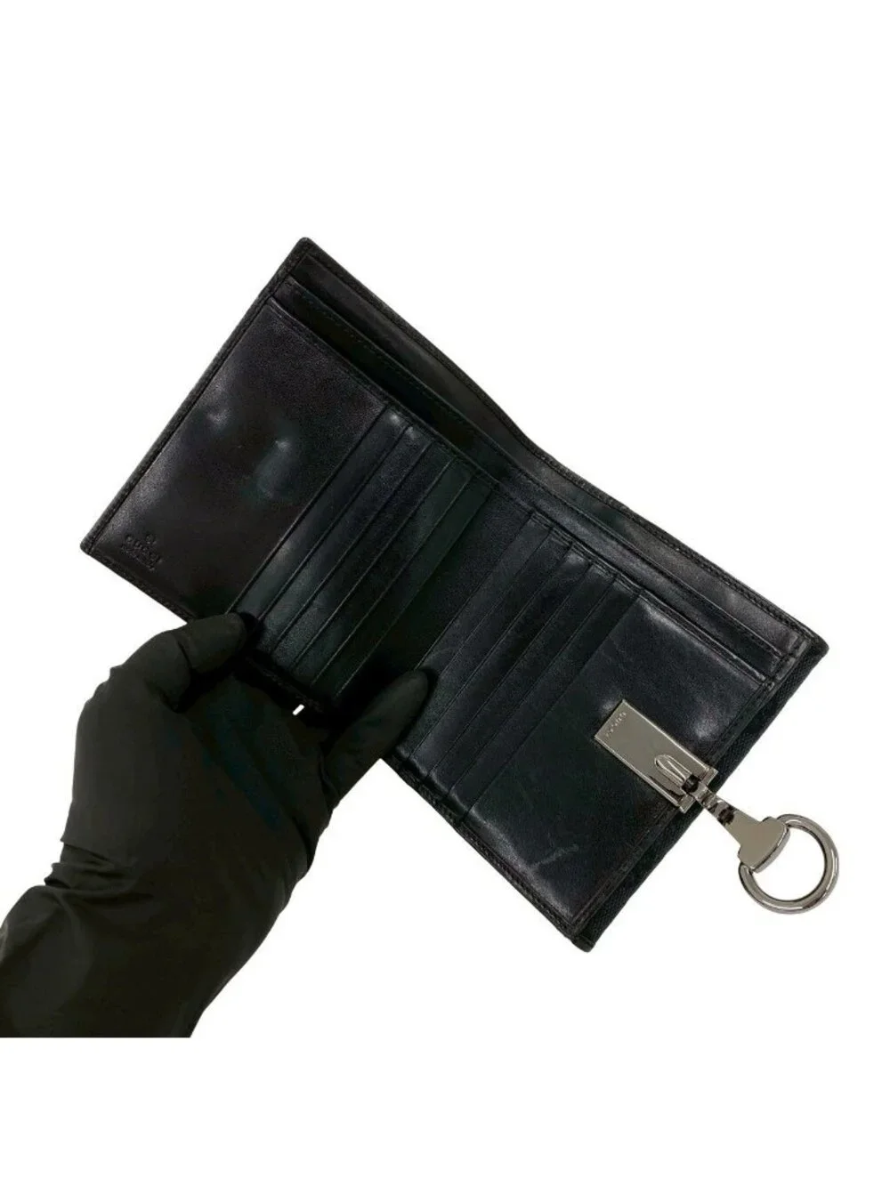 Gucci GG Pattern Logo Canvas Leather Bifold Wallet Card Case Coin Purse Black - Picture 7 of 10